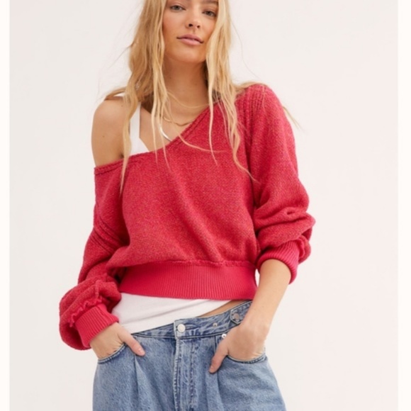 NWT FREE PEOPLE Riptide Blouson Sleeve Sweater hot pink - Picture 4 of 4